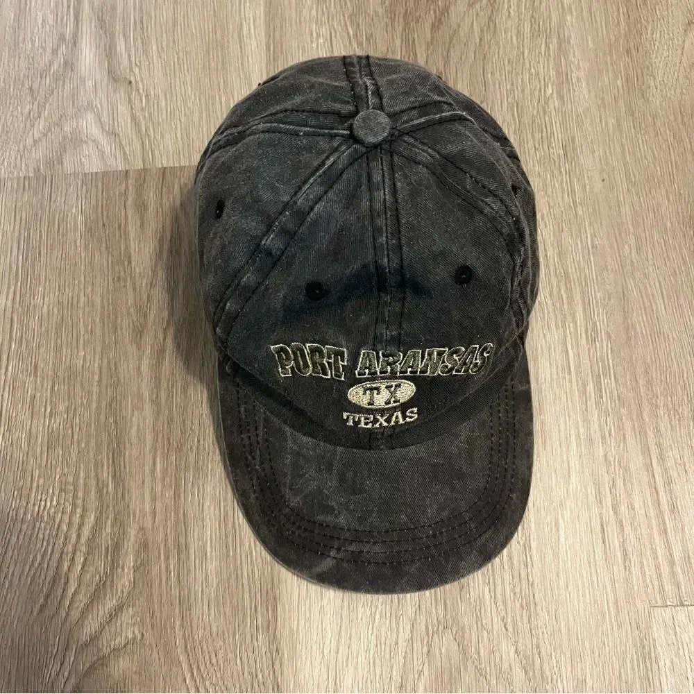 777 Lucky Port Aransas Texas Dark Grey Distressed Baseball Hat